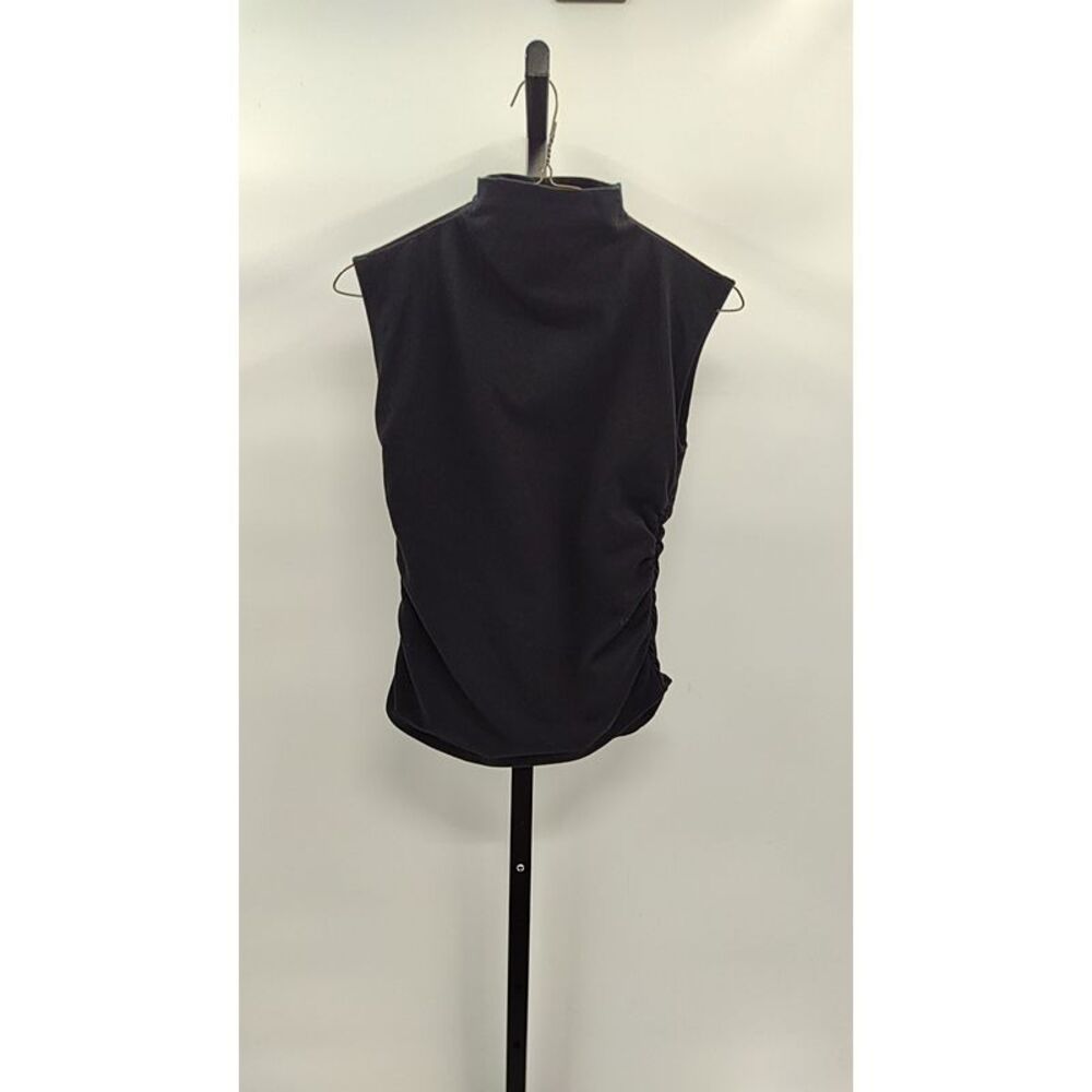 Quince Women Stretch Cotton Jersey Sleeveless Mock Neck Top Black S